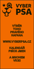 odkaz na web www.vyberpsa.cz formátu 120x240 pixelů, oranžový
